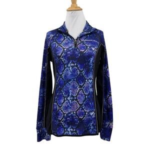 Superdry Sport Top Womens M Medium Black Blue Snake Reflective Athleisure Mock
